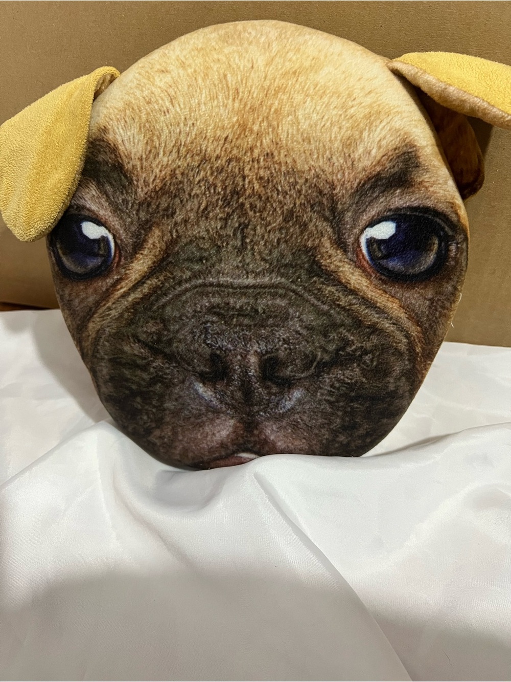 Realistic Pug Face Dog Pillow - Tan and Black Plush Pet Cushion